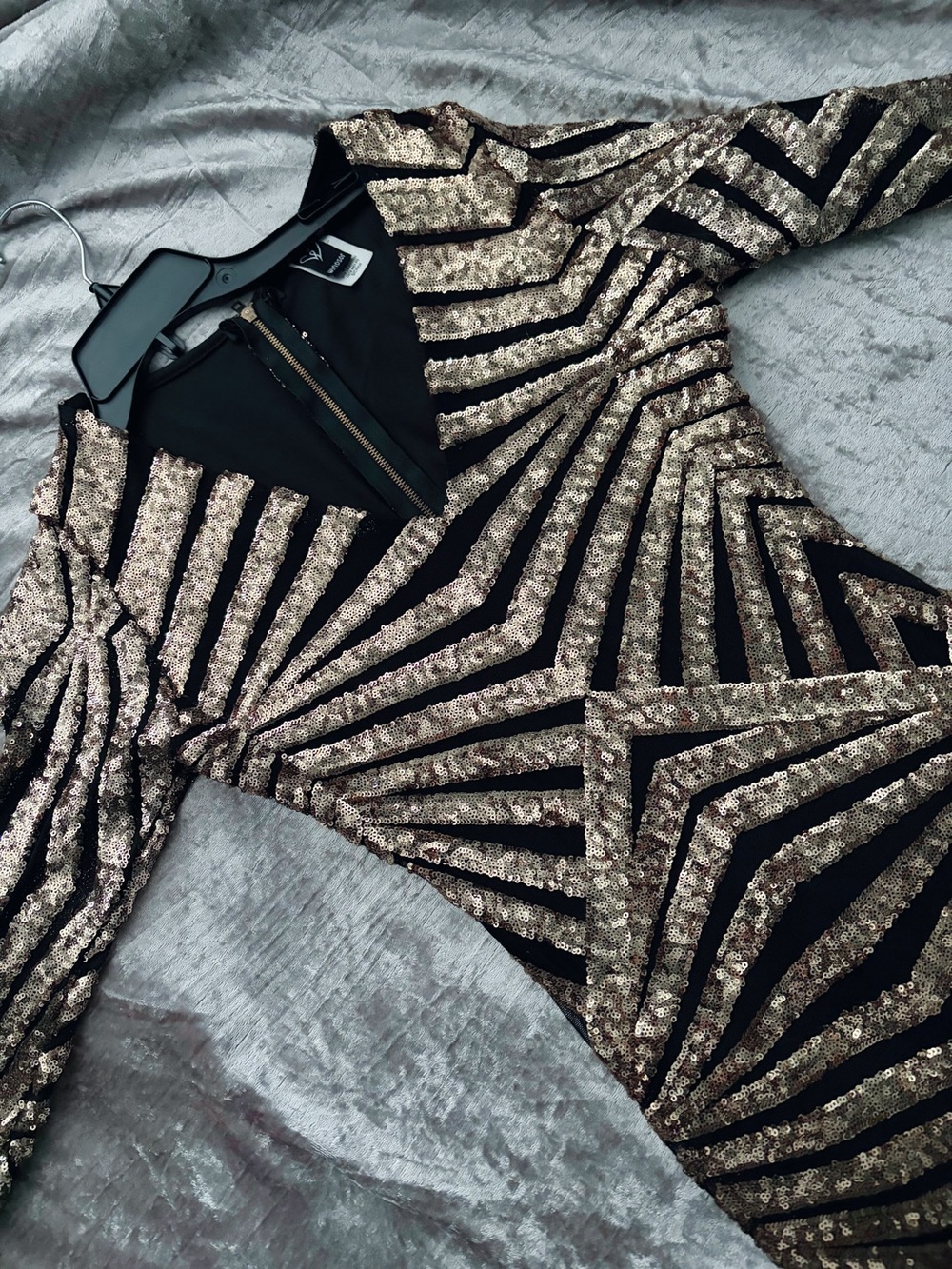 Windsor Black Dress with Gold Sequin Geometric Stripes